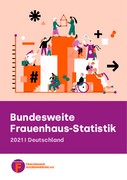 Säulendiagramm, auf dem vielfältige Frauen, teils mit Kindern, nach oben klettern. Titel: Bundesweite Frauenhaus-Statistik 2021