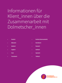 Titelblatt Leitfaden Dolmetschen - Klient_innen, mehrsprachig