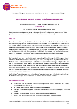 Ausschreibung Praktikum in der Öffentlichkeitsarbeit von Frauenhauskoordinierung e.V. (FHK)