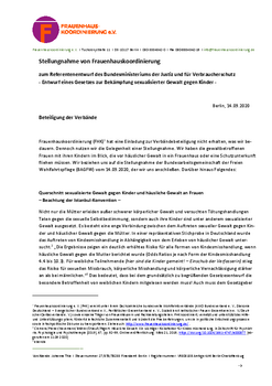 FHK-Stellungnahme zum Referententwurf eines Gesetzes zur Bek&auml;mpfung sexualisierter Gewalt gegen Kinder