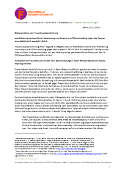 Abbildung der Stellungnahme von Frauenhauskoordinierung zur Corona-Impf-Verordnung